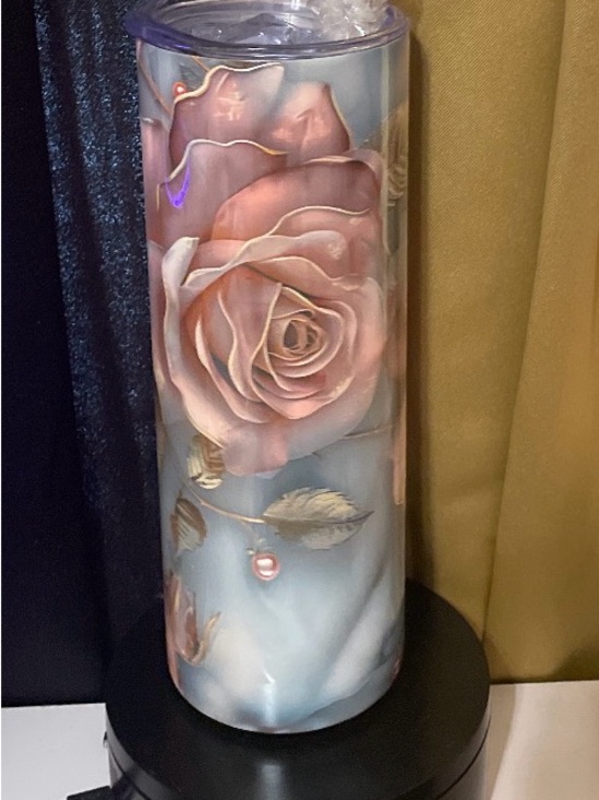 Other - Floral Rose Stainless Tumbler - Pink and Blue